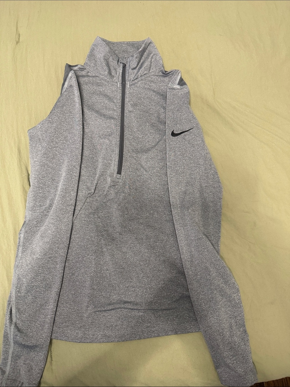 Nike Pro Heather Gray Quarter-Zip Pullover with Black Swoosh